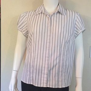 Blue and black pin stripes on button down shirt